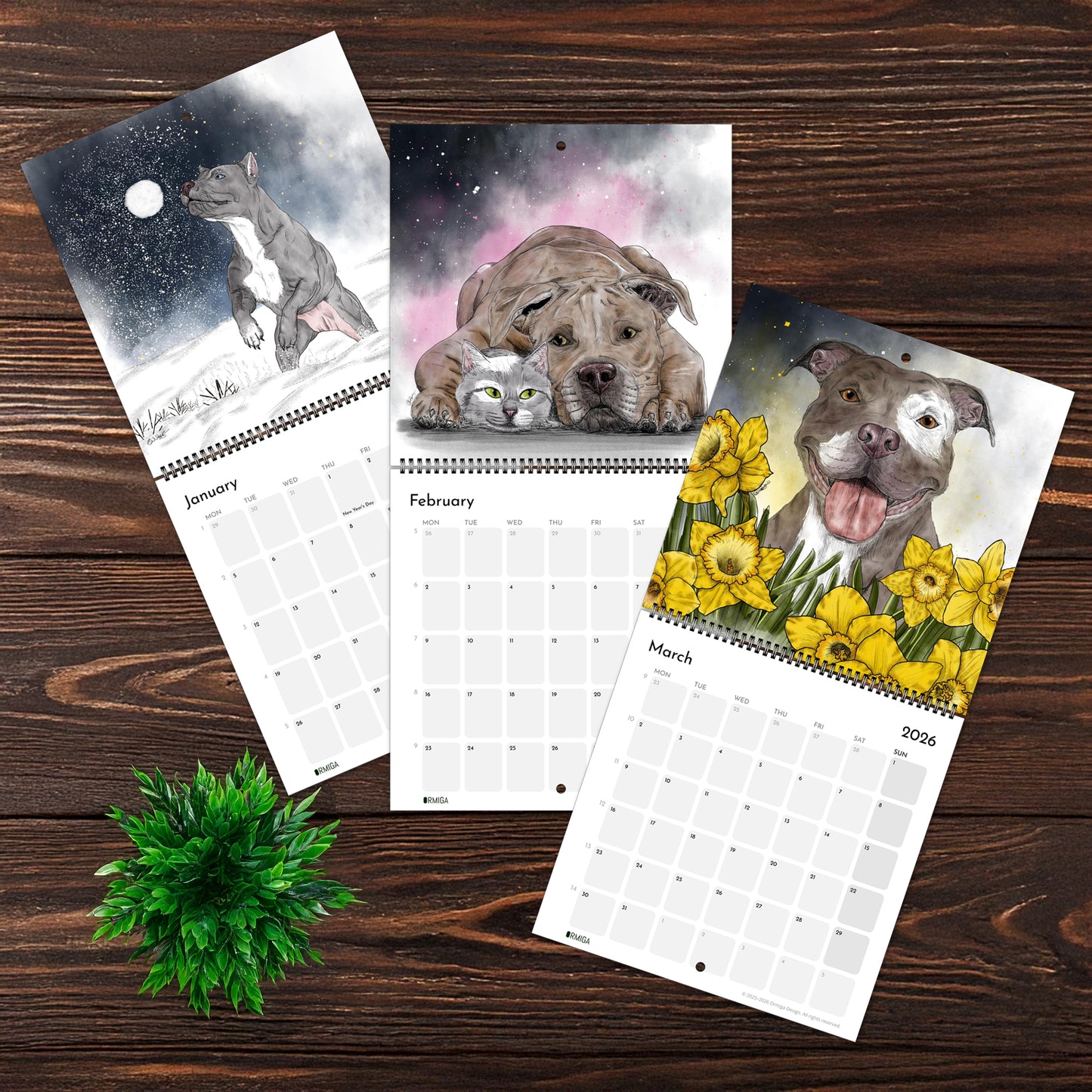 2026 Pit Bull Calendar | Illustrated Dog Art | Wall Calendar for Pit Bull Lovers  | North America only