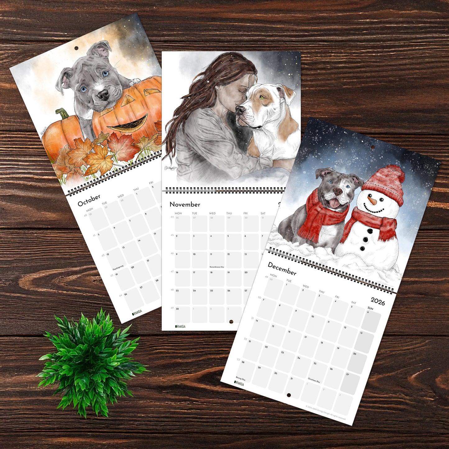 2026 Pit Bull Calendar | Illustrated Dog Art | Wall Calendar for Pit Bull Lovers  | North America only