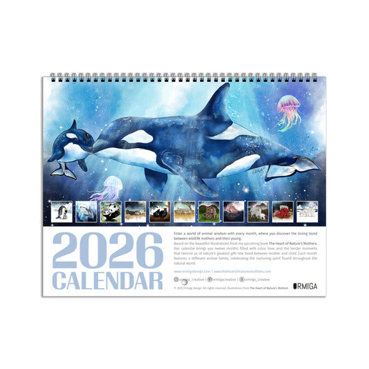 2026 Wildlife Calendar—Mother and Baby Animals Wall Calendar | Nature Art Illustrations