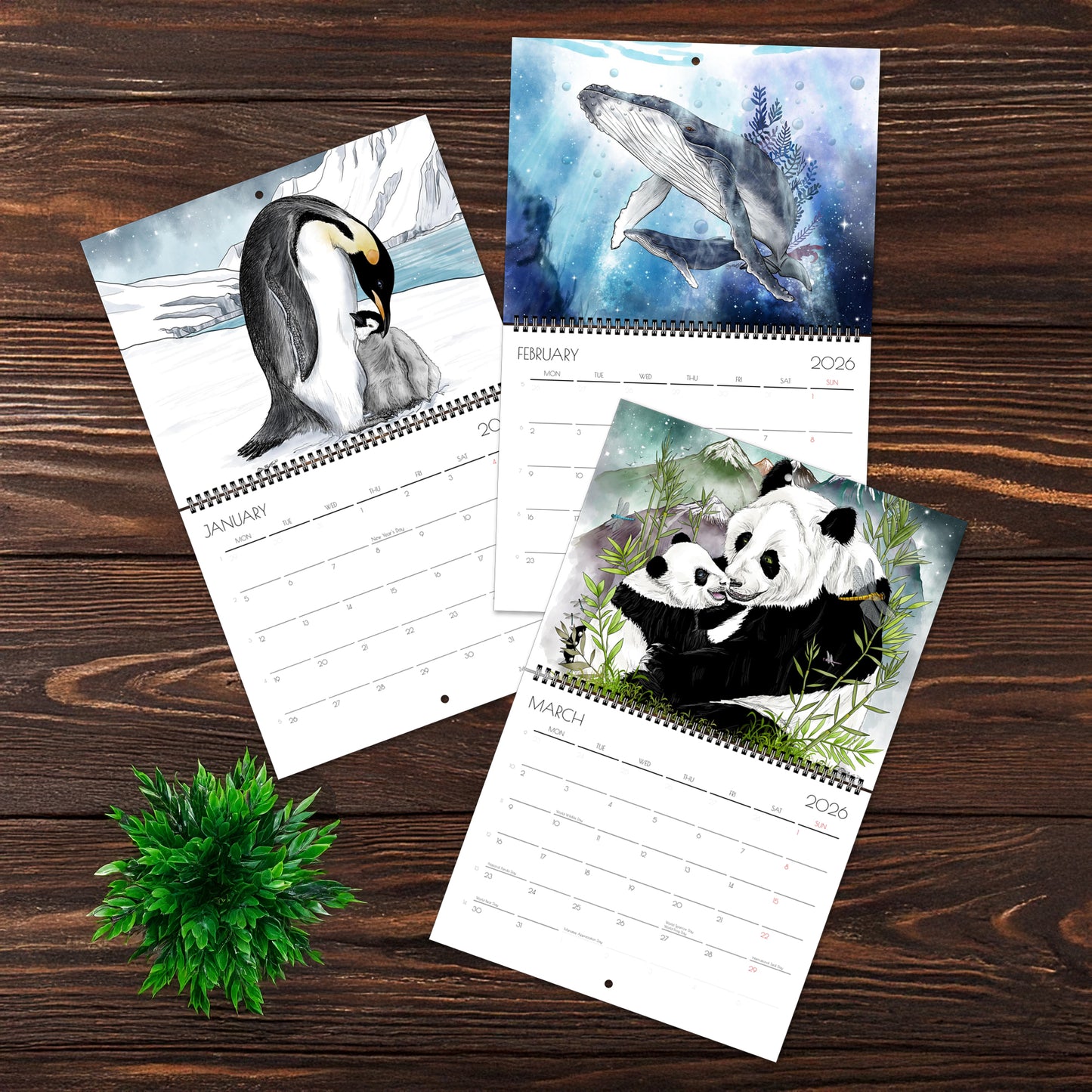 2026 Wildlife Calendar—Mother and Baby Animals Wall Calendar | Nature Art Illustrations