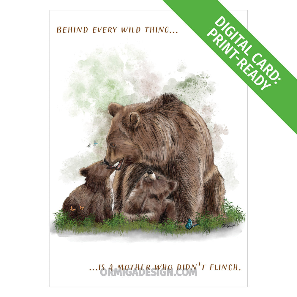Grizzly Bear Mother's Day Card | Hand-Illustrated Digital Card | Print-Ready PDF or JPG