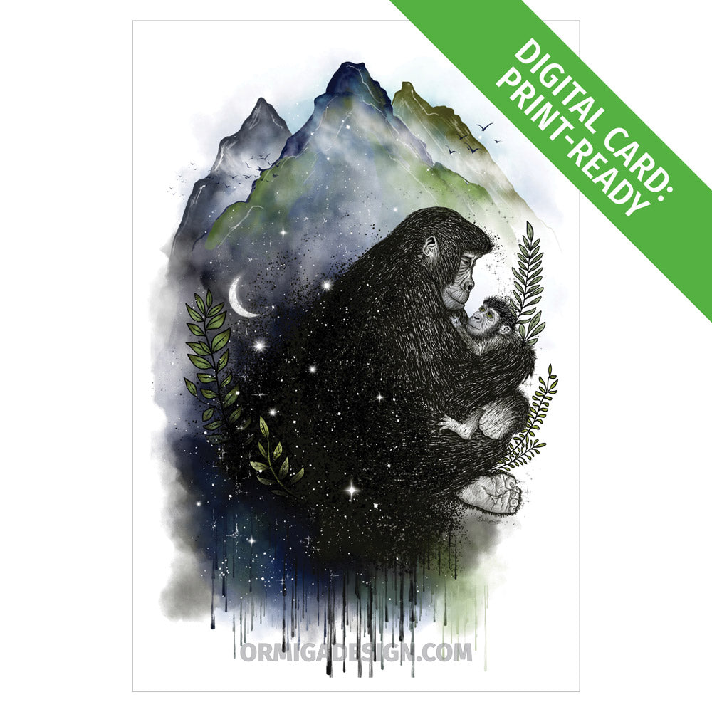 Free Mountain Gorilla Mother's Day E-Card | Hand-Illustrated Digital Greeting