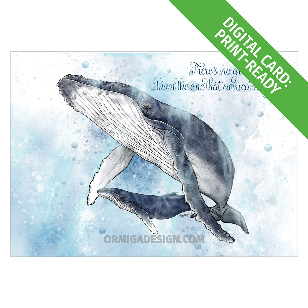 Humpback Whale Mother's Day Card | Hand-Illustrated Digital Card | Print-Ready PDF or JPG