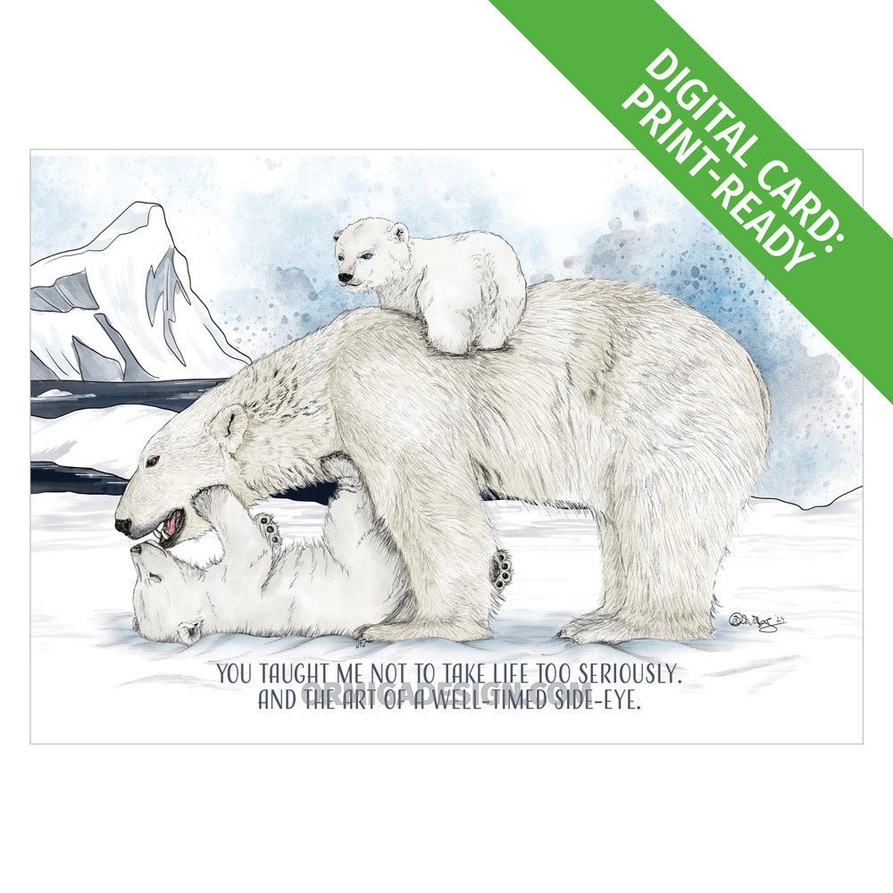 Polar Bear Mother's Day Card | Funny Hand-Illustrated Digital Card | Print-Ready PDF or JPG