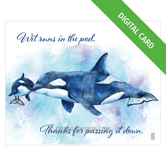 Orca Mother's Day Card | Hand-Illustrated Digital Card | Print-Ready PDF or JPG