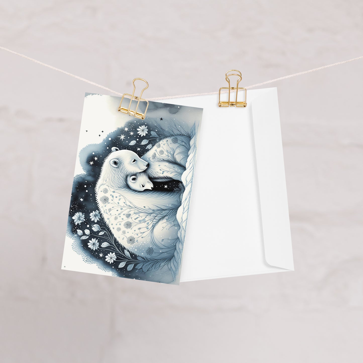 Arctic Embrace: Polar Bear Mother & Cub Christmas Card — Blank inside