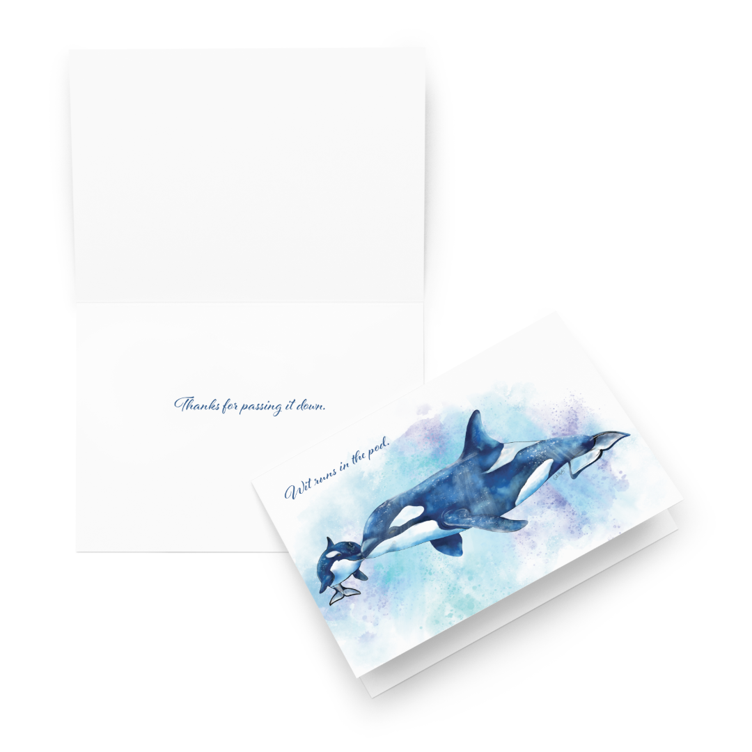 Orca Mother's Day Card | Hand-Illustrated Killer Whale Art | Funny Animal Mom Greeting Card