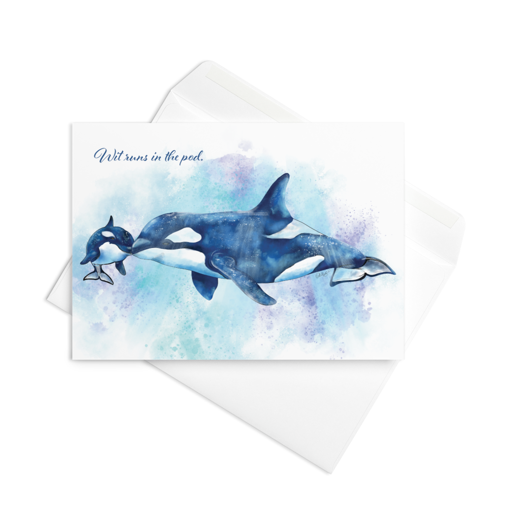 Orca Mother's Day Card | Hand-Illustrated Killer Whale Art | Funny Animal Mom Greeting Card