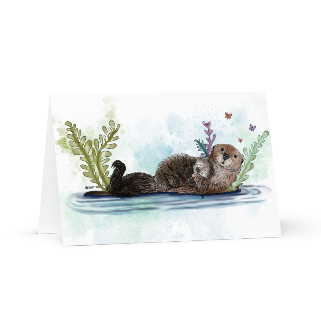 Sea Otter Mother's Day Card | Hand-Illustrated Wildlife Art | Tender Animal Mom Greeting Card