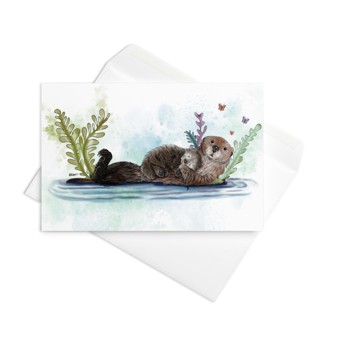 Sea Otter Mother's Day Card | Hand-Illustrated Wildlife Art | Tender Animal Mom Greeting Card