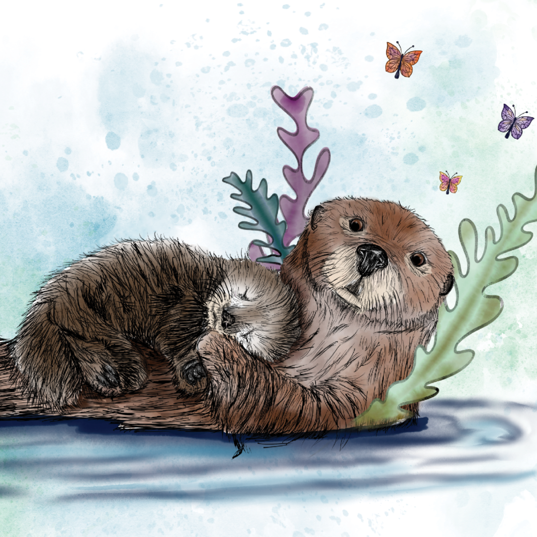 Sea Otter Mother's Day Card | Hand-Illustrated Wildlife Art | Tender Animal Mom Greeting Card