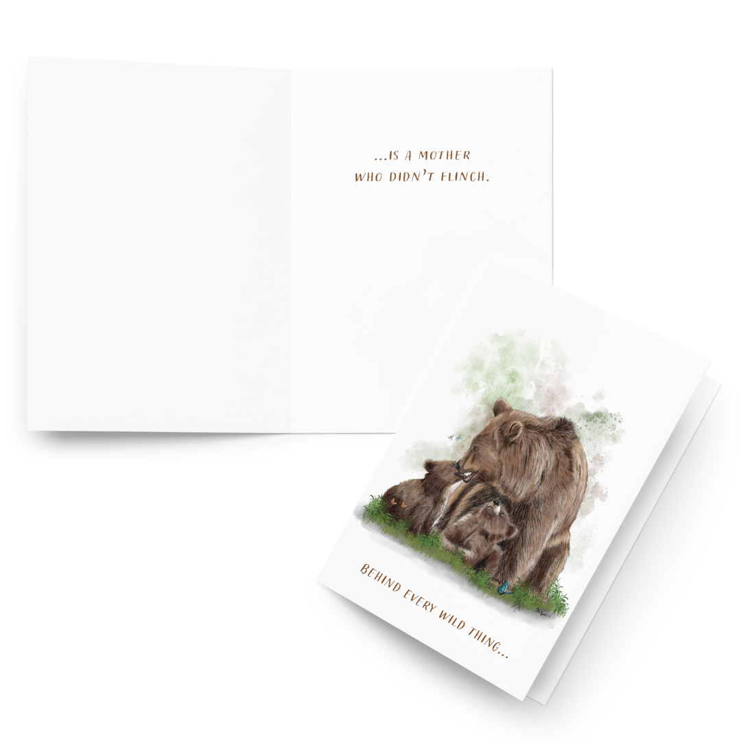 Grizzly Bear Mother's Day Card | Hand-Illustrated Wildlife Art | Animal Mom Greeting Card