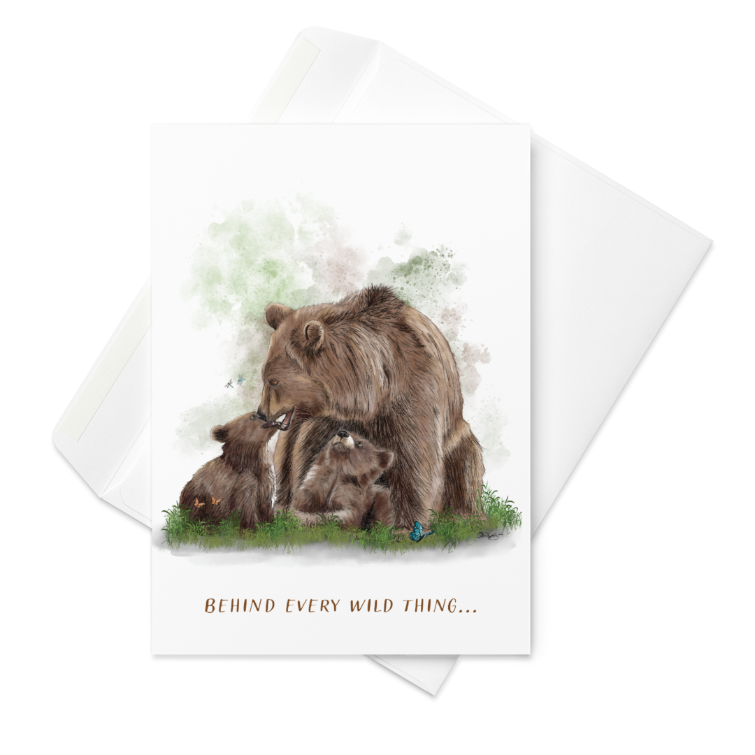 Grizzly Bear Mother's Day Card | Hand-Illustrated Wildlife Art | Animal Mom Greeting Card