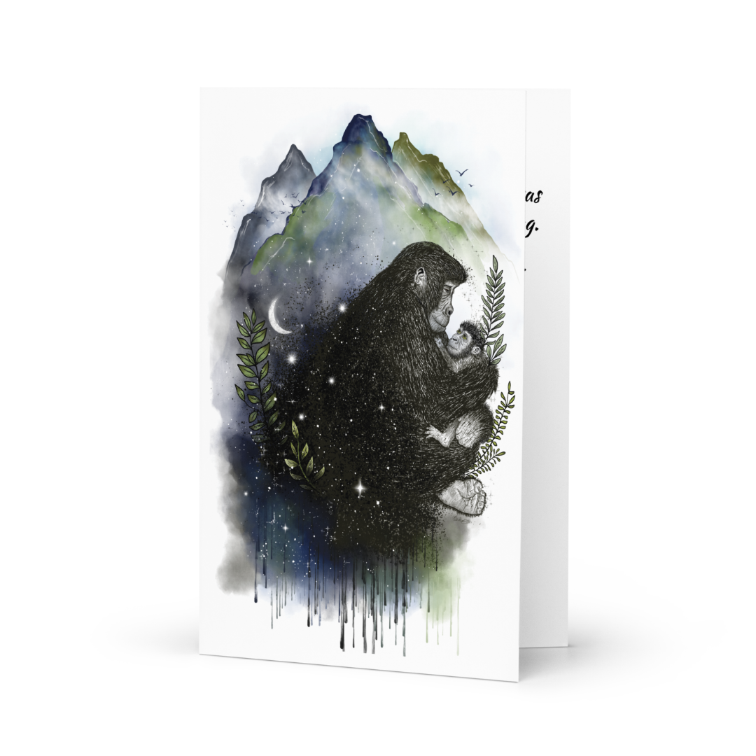Gorilla Mother's Day Card | Hand-Illustrated Wildlife Art | Tender Animal Mom Greeting Card