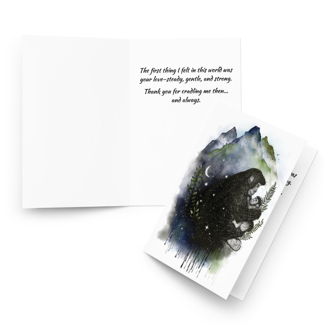 Gorilla Mother's Day Card | Hand-Illustrated Wildlife Art | Tender Animal Mom Greeting Card