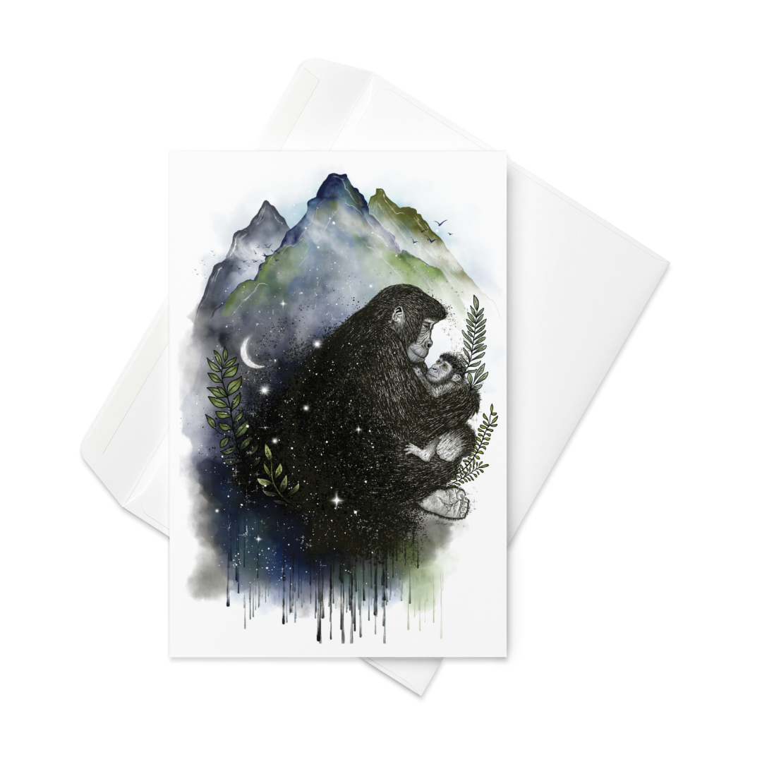 Gorilla Mother's Day Card | Hand-Illustrated Wildlife Art | Tender Animal Mom Greeting Card