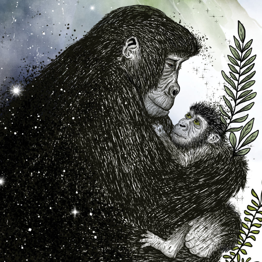 Gorilla Mother's Day Card | Hand-Illustrated Wildlife Art | Tender Animal Mom Greeting Card