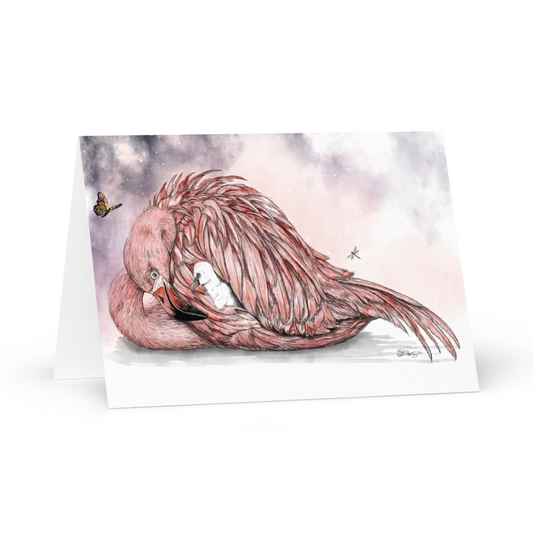 Flamingo Mother's Day Card | Hand-Illustrated Wildlife Art | Tender Animal Mom Greeting Card