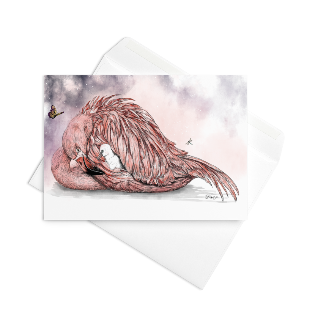 Flamingo Mother's Day Card | Hand-Illustrated Wildlife Art | Tender Animal Mom Greeting Card