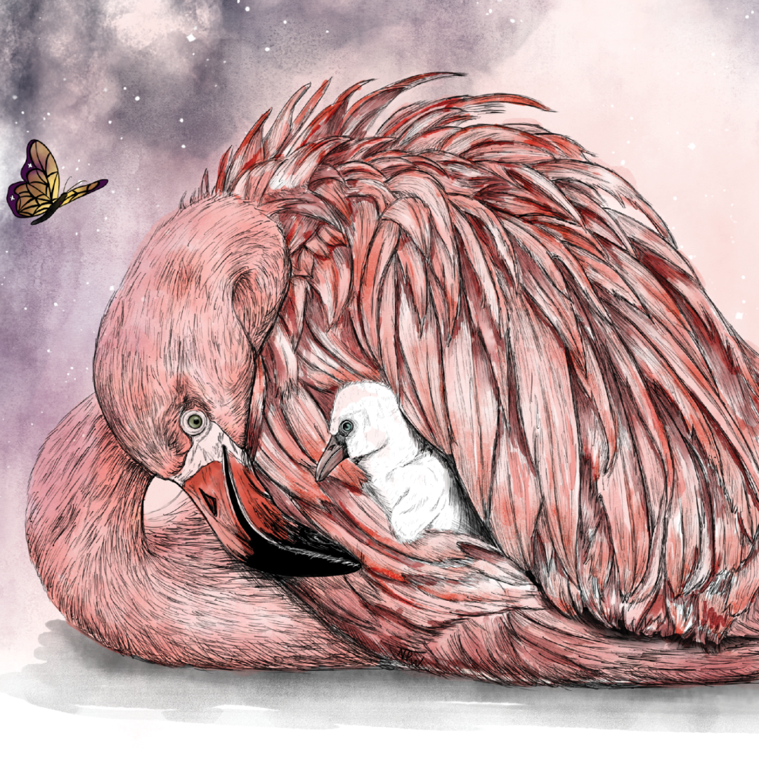 Flamingo Mother's Day Card | Hand-Illustrated Wildlife Art | Tender Animal Mom Greeting Card